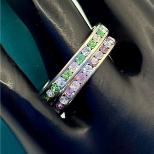 Sterling Silver Crystal Stack Rings set of 2 size 7